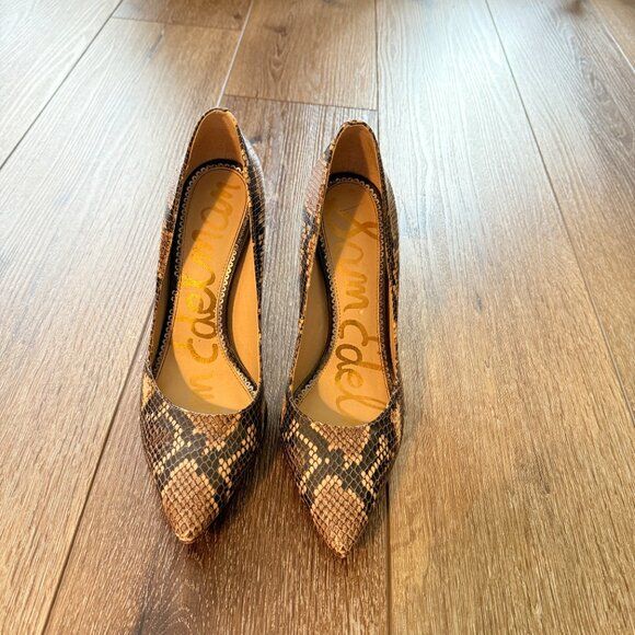 SAM EDELMAN Womans Brown Snakeskin Hazel Stiletto Slip on Leather Pumps 7.5 - Picture 9 of 16